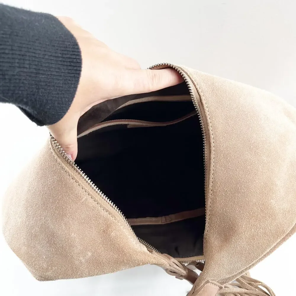 Genicci Leather Suede Shoulder Hobo Bag Purse Camel Tan Brown - Picture 3 of 10